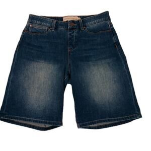 Soft Surroundings Denim Pull Up Shorts Blue Faux Zipper Size Medium 5 pocket